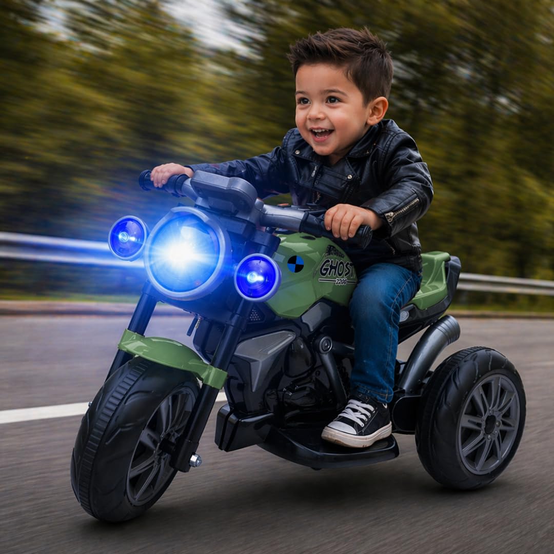 Ghost Rider 6V Battery Ride-On Bike with Bluetooth, Music & LED (2-5Y) (Green)-image-20