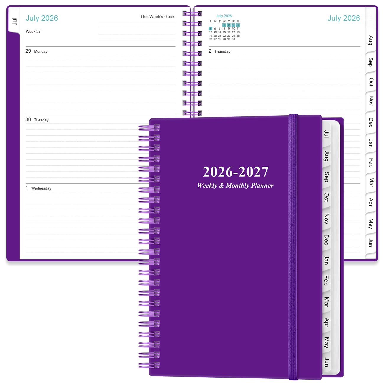 Photo 1 of 2026-2027 Planner - A5 Weekly & Monthly Planner Spiral Bound, July 2026 - June 2027, with Flexible Cover, Tabs, Inner Pocket, 6.4" x 8.5", Purple