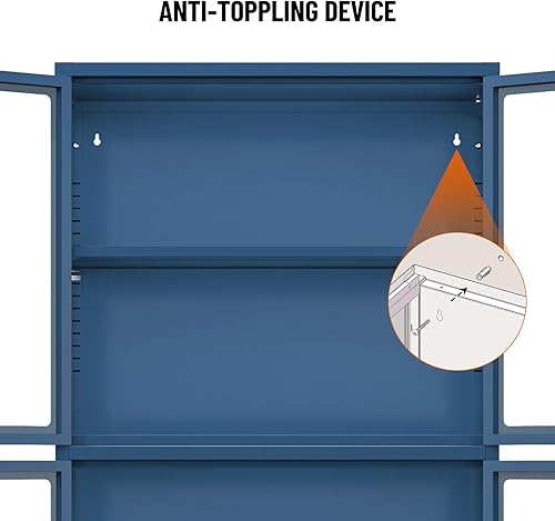 Miniatura 6 de Vitrina de cristal con 4 estantes ajustables y pies de acero laminado en frío, armario de almacenamiento de 4 niveles con 2 puertas de vidrio,