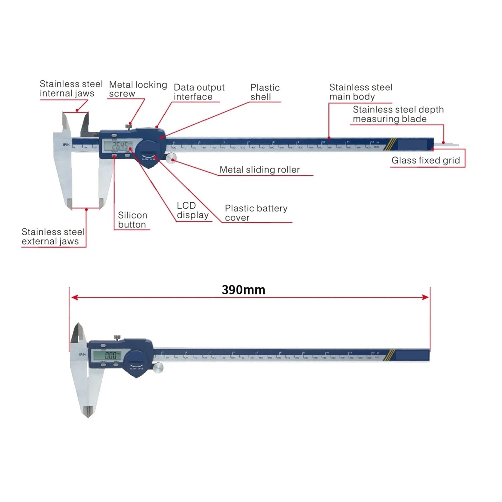 Digitaler Messschieber, IP54 150/200/300 mm digitales elektronisches Messschieber-Lineal, digitaler Messschieber, Edelstahl-Messschieber für Heimwerker/Haushalt(0-150mm)