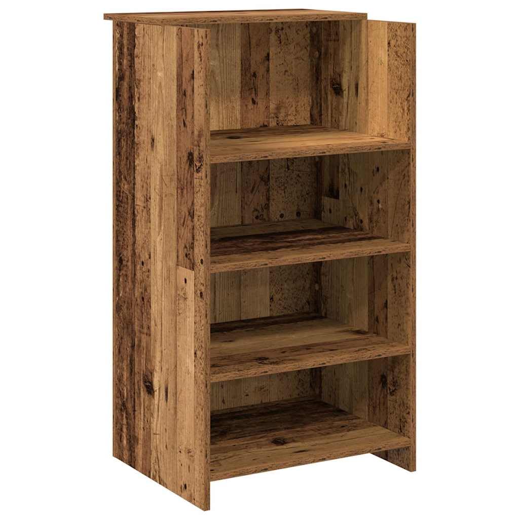 Lada recepcyjna z miejscem do przechowywania, 135 x 50 x 103,5 cm, materiał drewnopochodny o wyglądzie starego drewna, zintegrowany blat i szafka do biura, hotelu lub kliniki