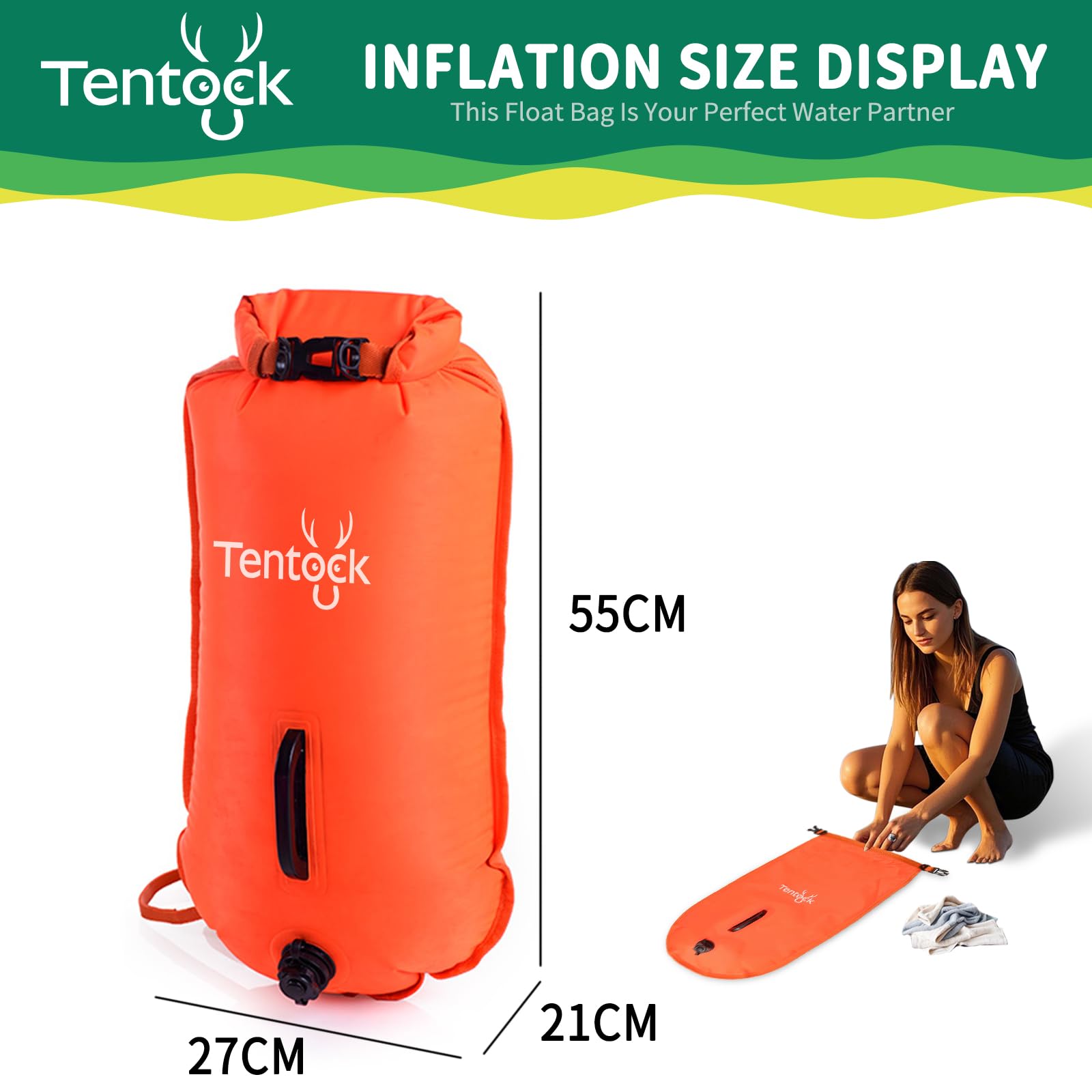 Tentock Boa da nuoto impermeabile da 28 l, borsa gonfiabile per sport acquatici, nuotatori aperti, triatleti, kayak e snorkeling