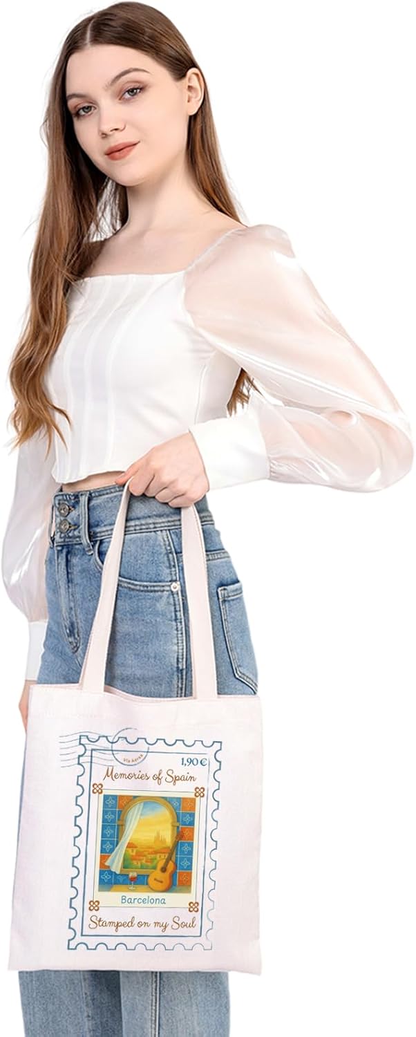 MEIKIUP Barcelona Canvas Tote Bag Barcelona Spain Trip Merchandise Barcelona Travel Souvenirs Shopping Bag - Image 6