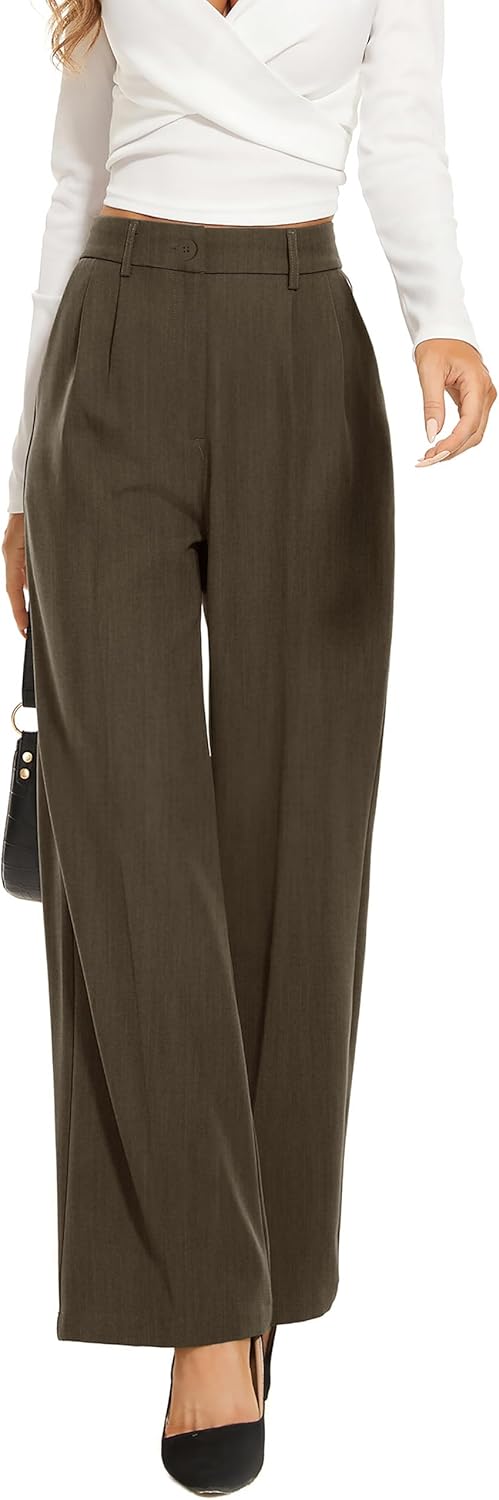 FUNYYZO Women Dress Pants High Waisted Work Slacks Pants Dressy Casual Straight Leg Elastic Waist 2026 Summer Trousers