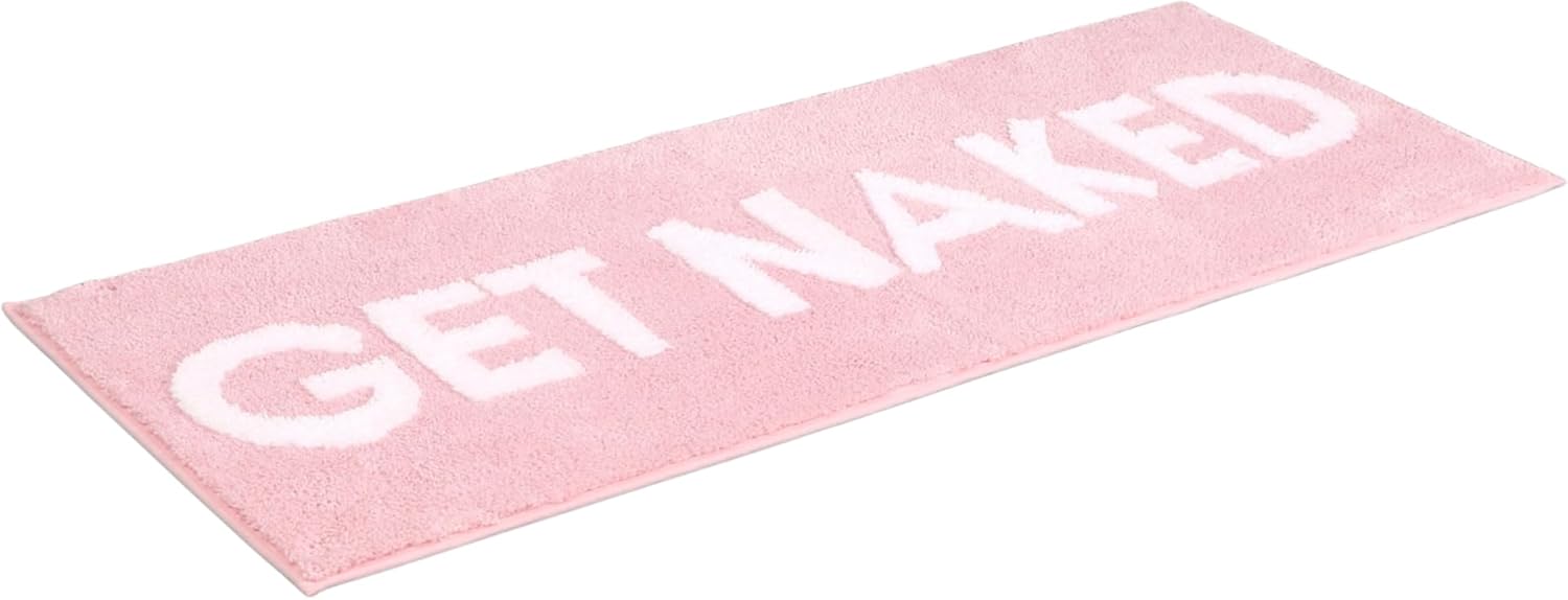 LABEND HOME Get Naked Bath Mat Runner 50"" x20 - Funny Bathroom Rug, Plush Microfiber Non-Slip TPR Backing, Machine Washable Quick-Dry Bath Decor - Pink