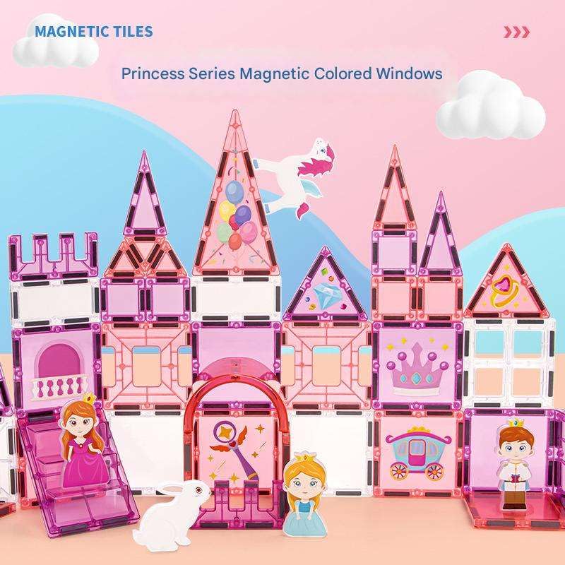 Image of Cable World Magnetic Tiles Building Blocks Set for Kids |Royal Theme Castle Tiles Toy with Unicorn & Character Figures | STEM Educational Magnet Tiles for Boys & Girls Age 3+ Years - 37 Pcs