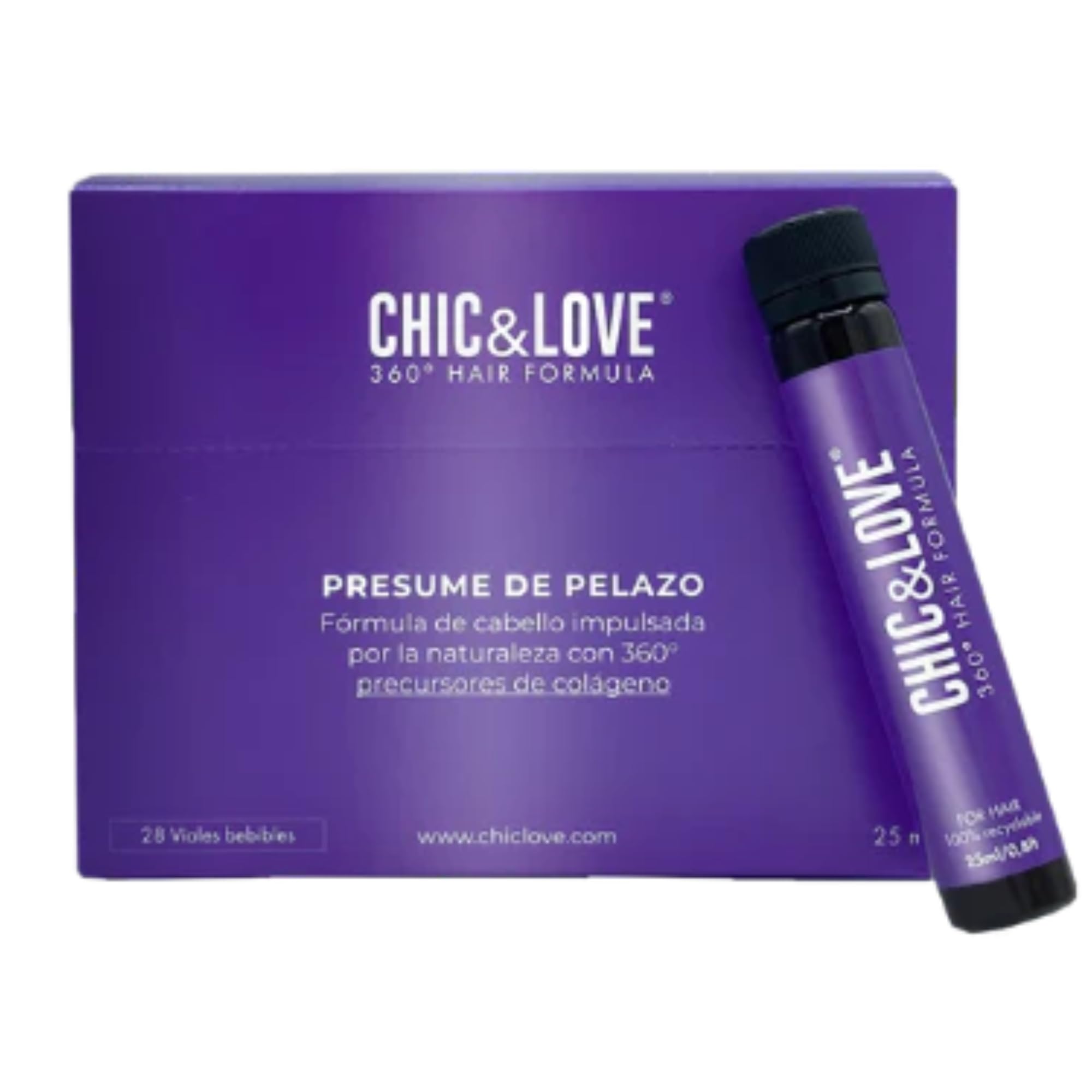CHIC & LOVE 360º HAIR FORMULA | Vitaminas para el Pelo en Viales Bebibles | Ampollas Anticaida Cabello Mujer | Fortalece Pelo, Piel y las Uñas | Con Biotina, Zinc (Caja con 28 Viales)
