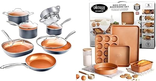 Gotham Steel Juego de ollas y sartenes de 12 piezas y utensilios de cocina de cerámica antiadherente, 5 piezas sin deformación y apto para
