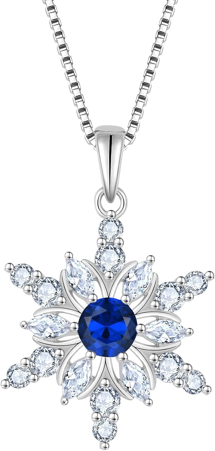 Snowflake Necklace for Women 925 Sterling Silver Christmas Pednant Necklace Birthstone Jewelry for Her