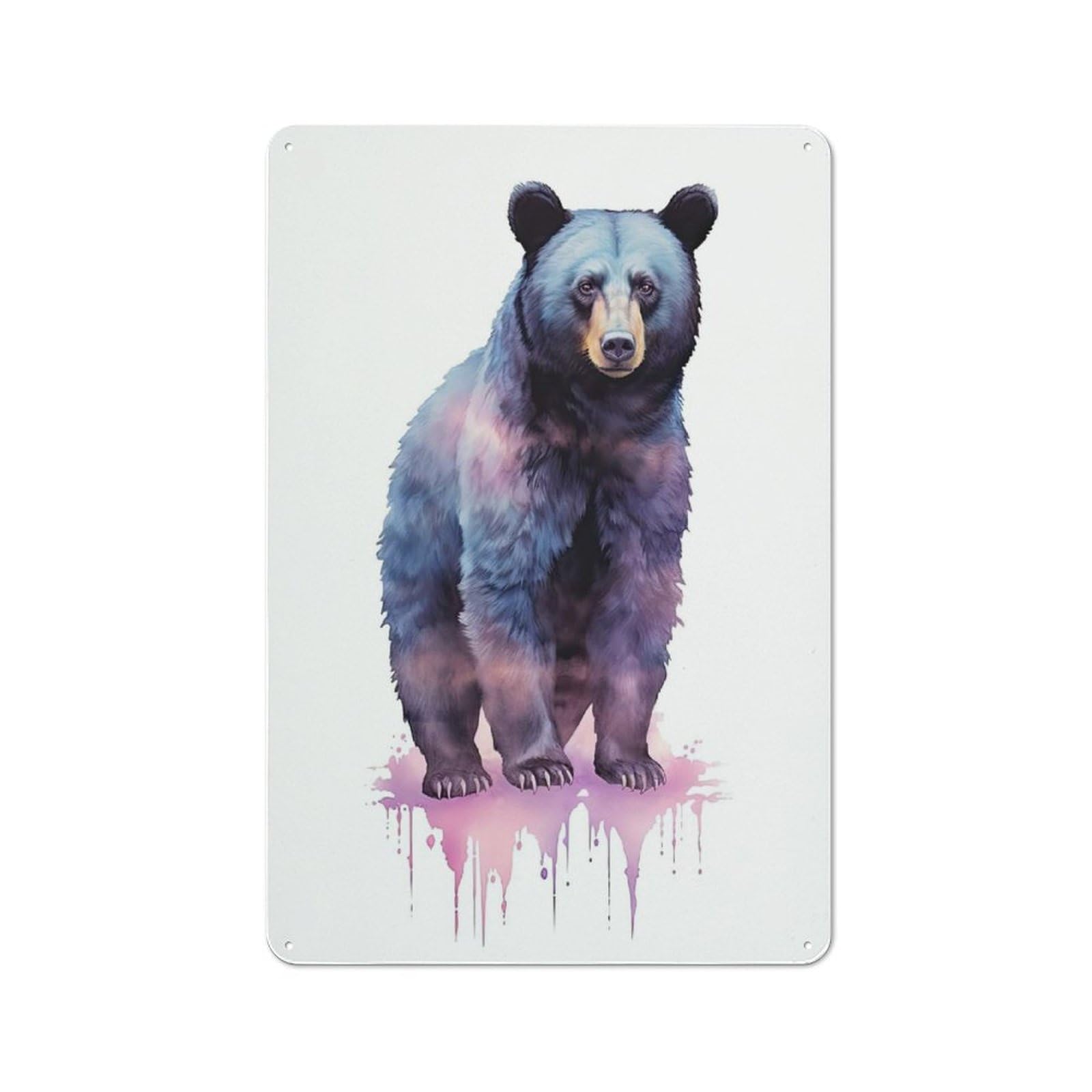 Junmoney Style-13 Watercolor Bear Painting Tin Wall Plaque 30X20cm, Rustic Cottage Wall Art For Dining Room, Cafe, Entryway Or Family Room