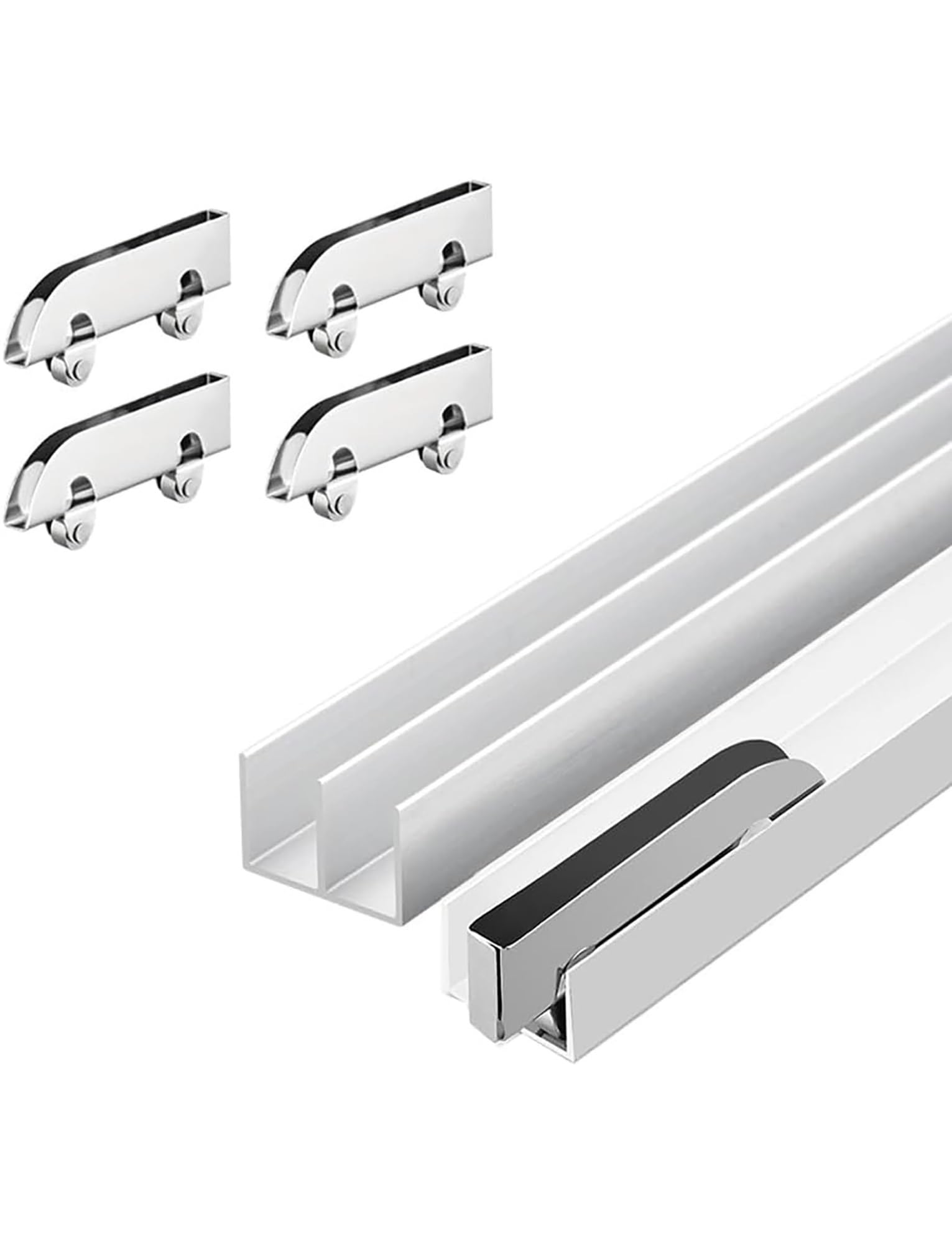 Aluminiowy zestaw prowadnic do drzwi przesuwnych do szafy z rolkami do paneli szklanych 3-5 mm, osprzęt z podwójną szyną, 1 zestaw(190cm)