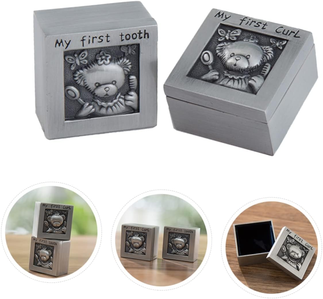 Baby Tooth Keepsake Organizer Box Cute Bear Design Metal Memorial Case for Kids Teeth and Hair for Newborns and Children