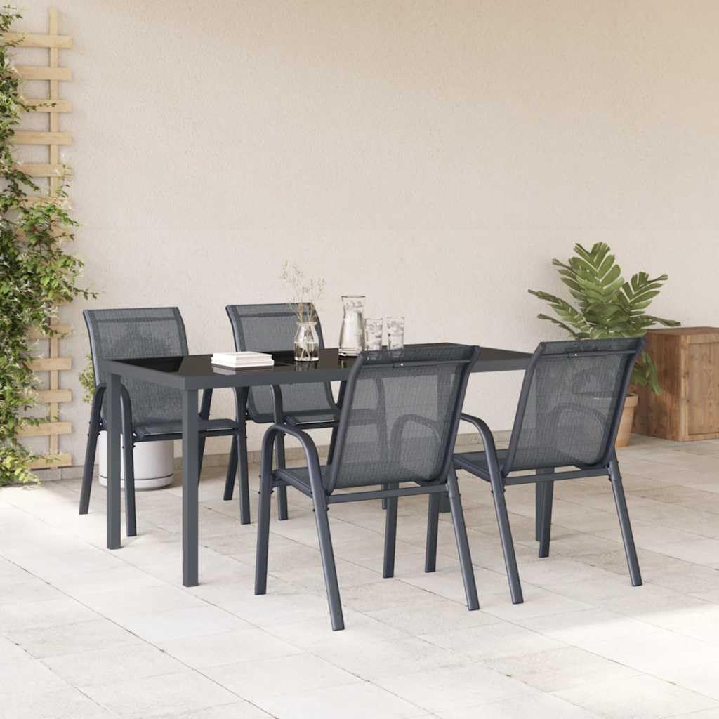 Sedie da giardino impilabili, 4 pezzi, in textilene grigio