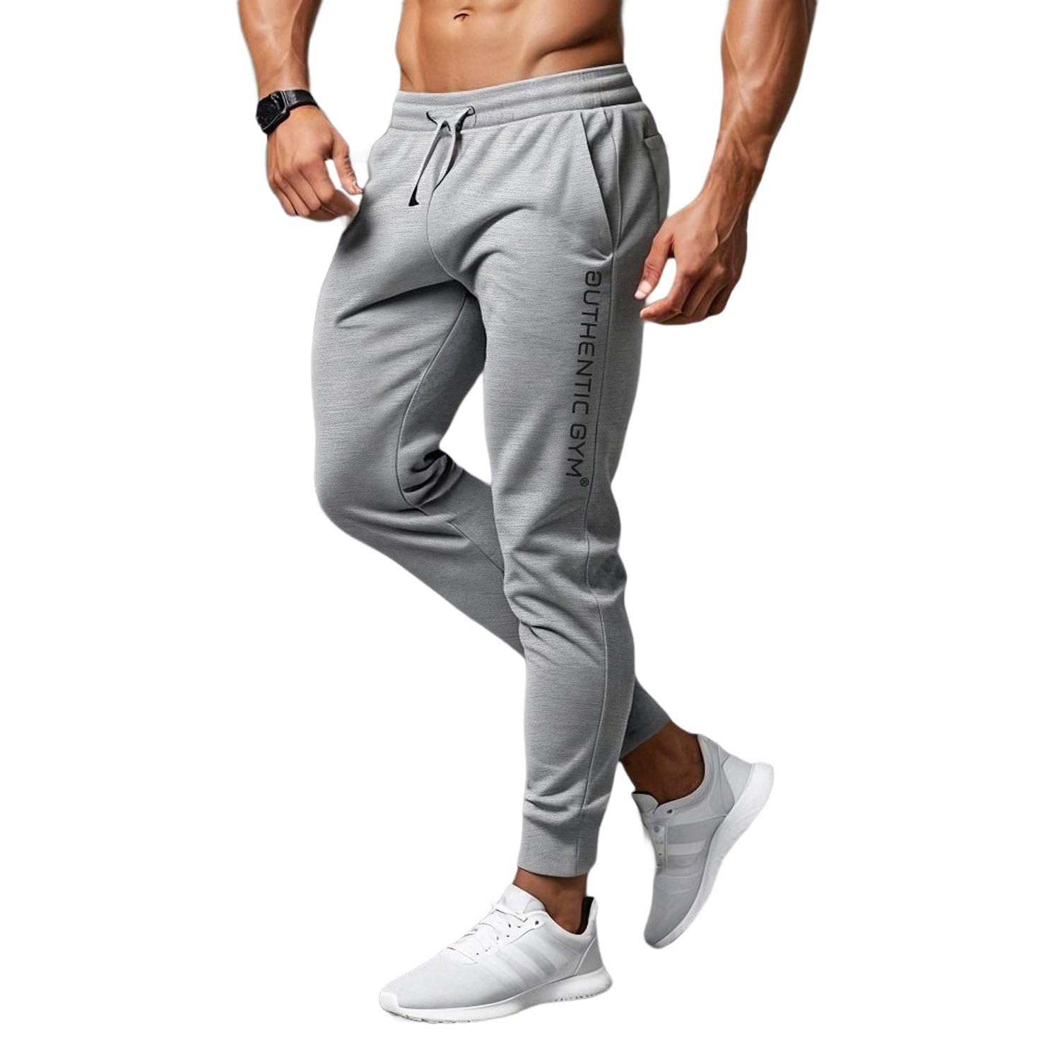 COOL Pants | szare spodnie do biegania na siłownię spodnie sportowe męskie długie z podwójną kieszenią, bawełniane spodnie treningowe, męskie spodnie fitness slim fit
