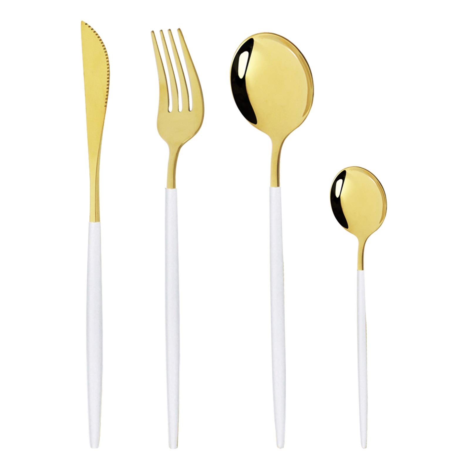 Couverts de vaisselle de luxe Noir Set 18/10 en acier inoxydable à couverts de la fourche de la fourchette de la fourchette for la cuillère de cuisine de cuisine (Color : 4Pcs White Gold)