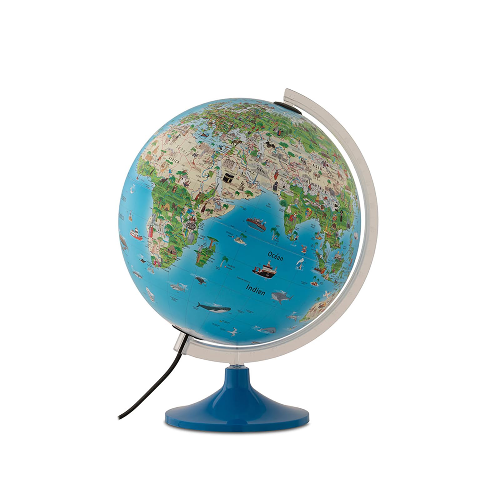 Tecnodidattica – Globe Atmosphere Family Solid pour enfants | lumineux, tournant sur son axe | cartographie illustrée et méridien gradué | diamètre 30 cm – textes en français