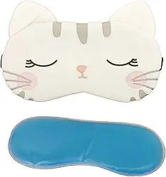 Máscaras de Dormir Relaxante para os Olhos com Gel Térmico para Compressa Fria e Quente Reduz Olheiras Gatinho Rosa Laço Cansaço (Branco MSK-02)