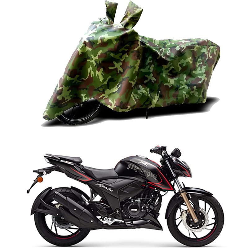 Image of 100% Water Resistant Bike Scooty Two Wheeler Body Cover Compatible for TVS Apache RTR 200 4V BS6 /UV-Rays /Heat Protection /Birds Dropping /Scratchproof /Dust Proof /Waterproof /All [Green MJ]