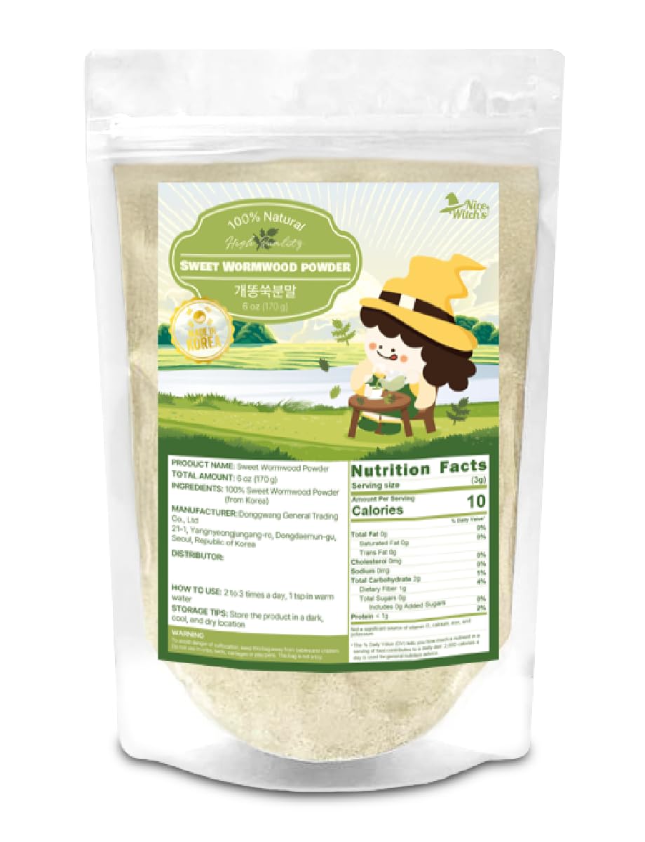 NICE WITCH'S Korean 100% Pure Sweet Wormwood Powder 170g / 6oz - Artemisia Annua, Natural, 개똥쑥 분말