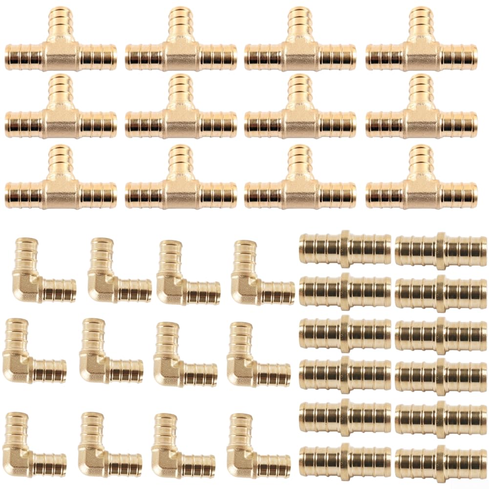 Kit de reparación de accesorios PEX de latón, 36 piezas, incluye herramientas de crimpado, abrazaderas de acero inoxidable y conectores chapados en níquel para fontanería PEX de 1,27 cm (B