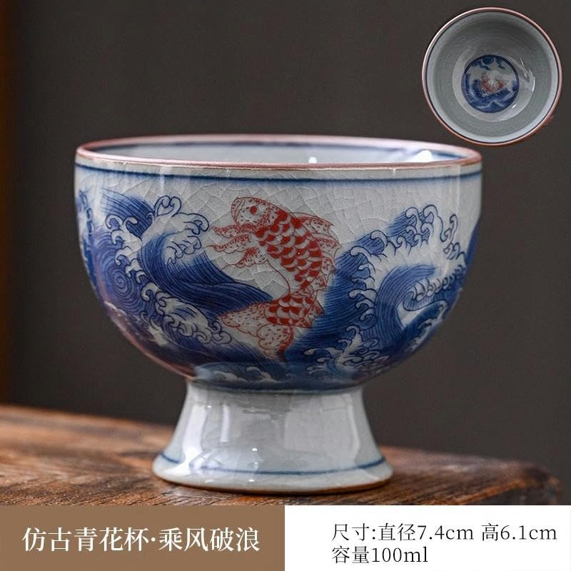 Zestaw do herbaty Chiński zestaw do herbaty, 7,4 * 6,1 CM Niebiesko-biały porcelanowy kubek do herbaty Ceramiczny kielich Porcelanowy wina Kubek kawy(Qingming River Map)
