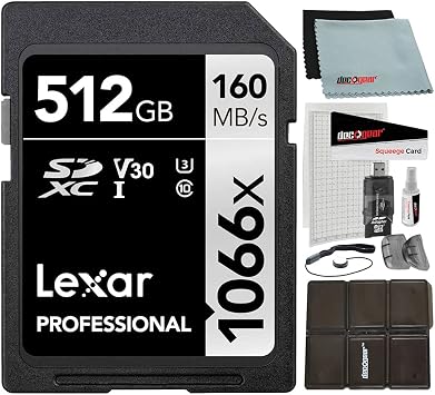 Lexar LSD1066512G-BNNNU 512GB Professional 1066x UHS-I SDXC Memory Card Silver Series Bundle with Accessory Kit Card Reader, Case, LCD Screen Cover, Lens Cleaning Kit & Lens Cap Keeper