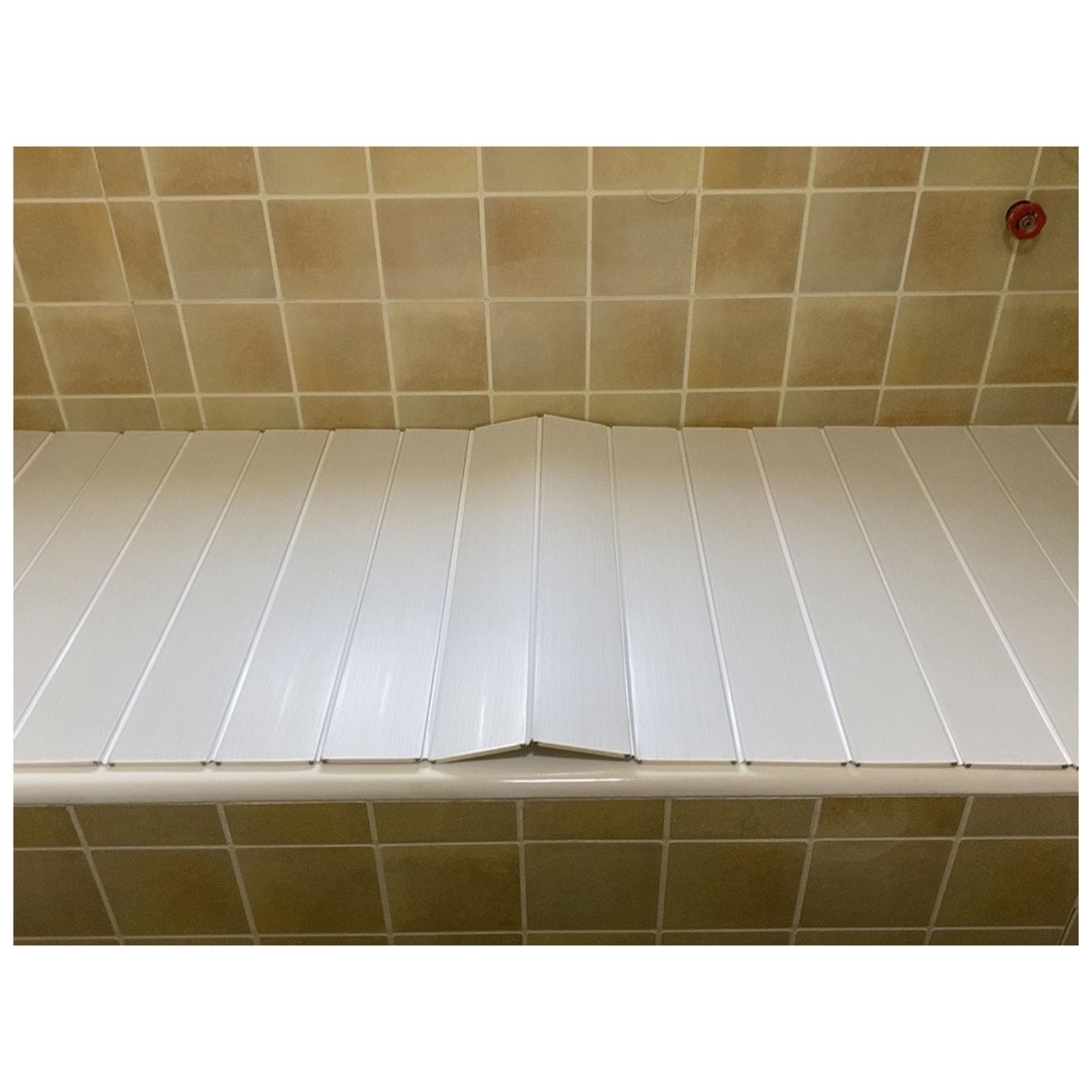 JKJZSALJ Luxury Bathtub Tray Caddy - Foldable Dust-Proof Insulation Cover For Spa & Reading Scalable Bath Accessories 0.6Cm Thick Shutter Lid,White-66x97x0.6cm