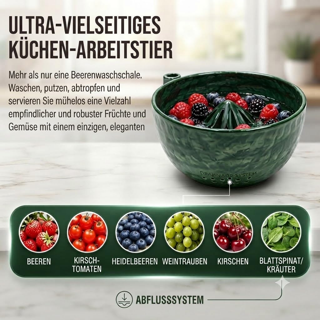 Obst Waschschale Beeren Waschschüssel Ceramic Berry Washing Bowl Fruit Washer Berry Bowl Obst Waschen Schüssel Selbstdrehende For Heidelbeeren Erdbeeren Tomaten Weintrauben， Milk coffee