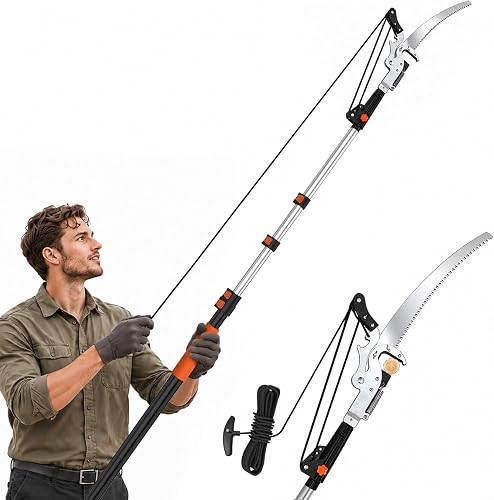 Upgraded Tree Trimmer, 26FT Heavy-Duty Pole Saw with High-Leverage Pulley Design, Extendable Tree Pruner for Yard, Garden, Patios