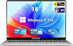 Laptop Computer, 16 inch Gaming Laptop, Lap Top PC 2025, 16GB RAM 512GB SSD, Intel 13th Gen N150 Processor(up to 3.6GHz), Backlit Keyboard, FHD 1920 * 1200, for Students and Business, WiFi 5