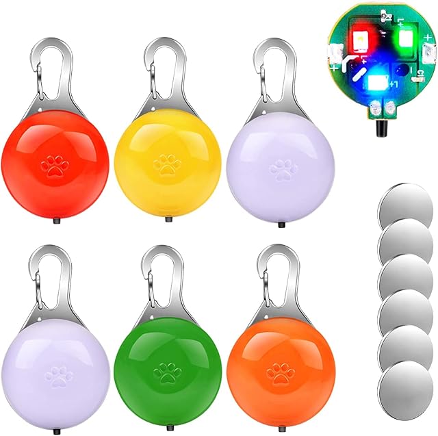 morpilot Dog Collar Light, 6PCS Colorful Clip-On Dog Lights for Collars, Cat Dog Collar Lights Led for the Dark, Waterproof Safety Pet Light for Night Walking with 3 Flashing Modes (6 Extra Batteries)