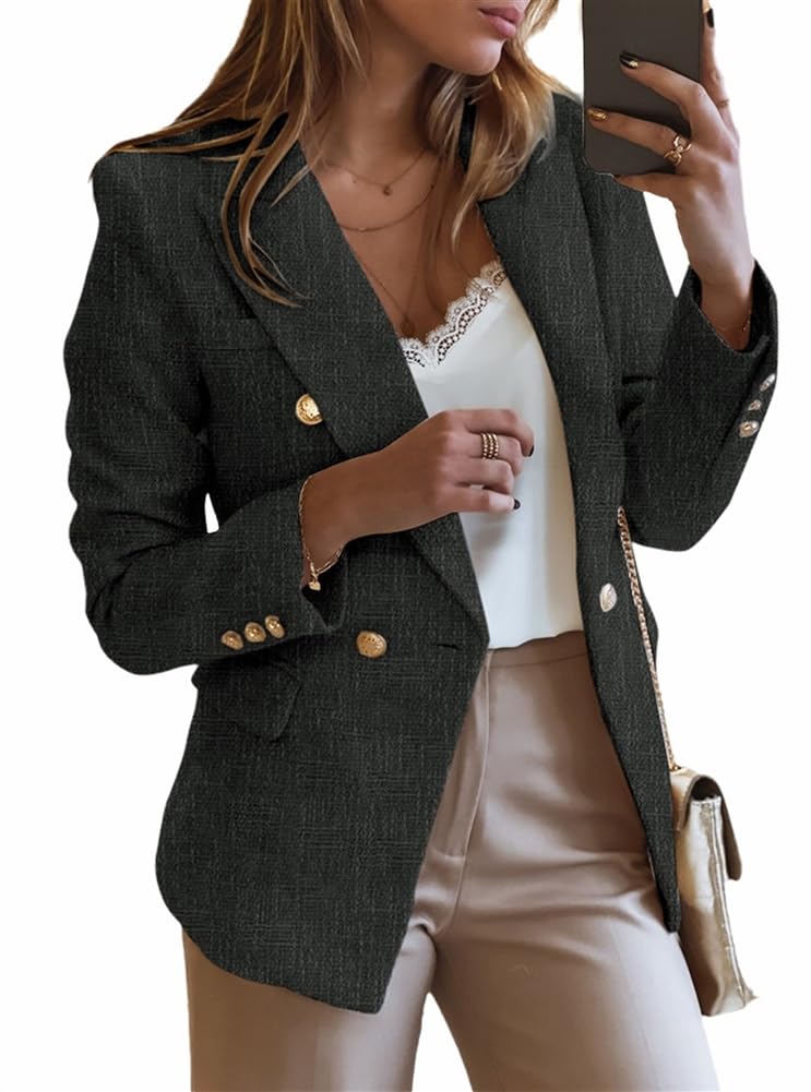 GIBZ Womens Elegant Blazer Womens Formal Long Sleeve Solid Blazers Suit Jackets Women Casual Double Breasted Jacket