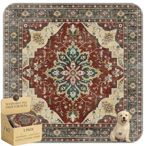 Image of Washable Pee Pads for Dogs,Great Urine Absorbent Reusable Puppy Training Pads,Waterproof,Leak-Proof & Non-Slip Potty Pads for Whelping,Crate,Playpen,Bed.(Red Forest Floral,72 inchx72 inch)