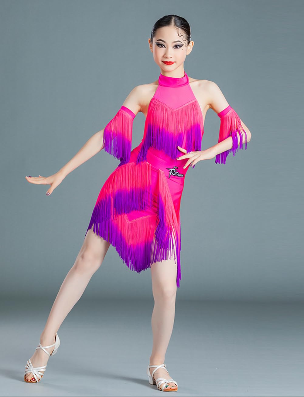 Mädchen Fransen Latein Tanzkleider Tanz Performance Wettbewerb Kleider Cha Cha Rumba Samba Tanzbekleidung Performance Kostüm (164)