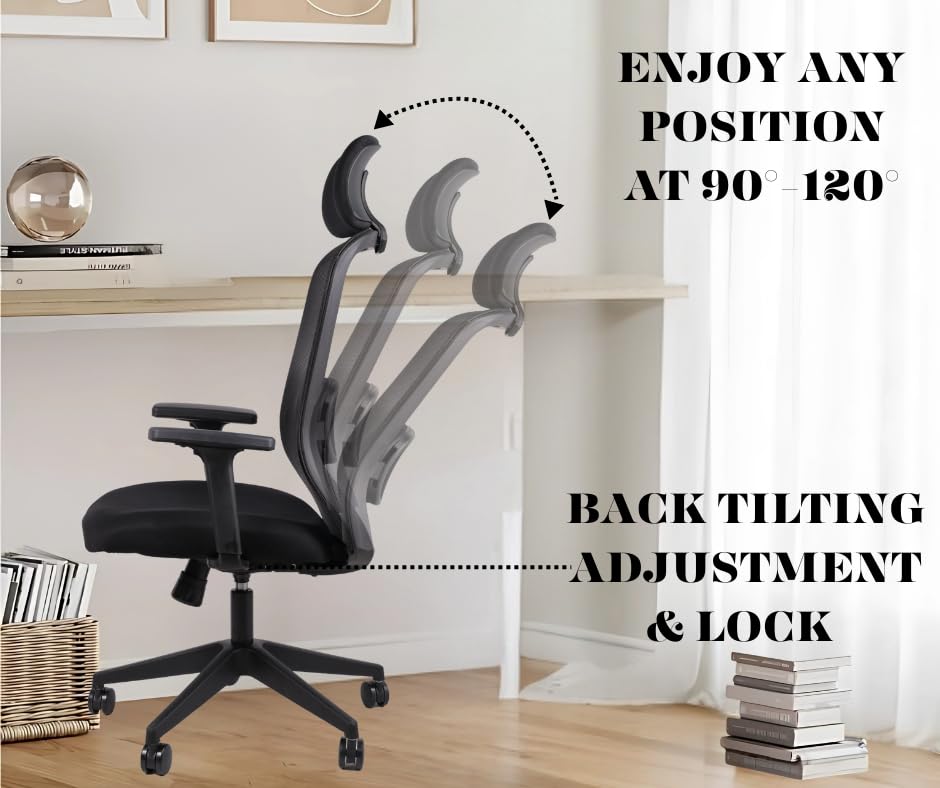 Image of Hawk Ergonomic High-Back Mesh Office Chair | Adjustable Height | Revolving / Study / Work from Home Chair (WFH) /Computer / Desk Chair | Back Lumbar Support | Ergonomic Chair | Tilting | Arm Support