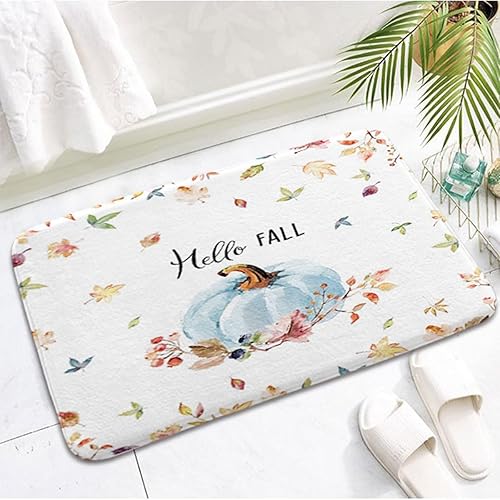 Miniatura 5 de Alfombra de baño de calabaza azul con diseño de calabaza para baño, otoño, hojas de arce y calabaza, tapete de ducha antideslizante, tapete de baño