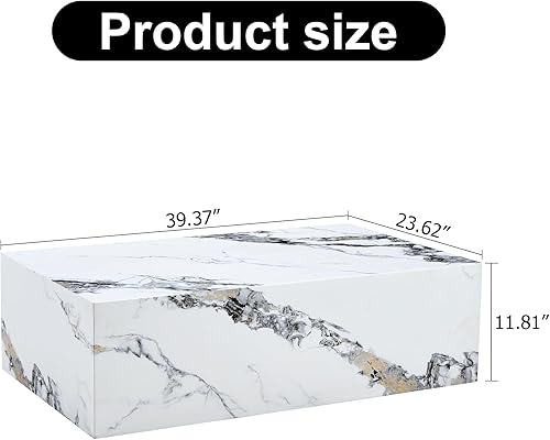 Miniatura 2 de Mesa de centro moderna de mármol, mesa central rectangular de madera con patrón de mármol para sala de estar, mesa de cóctel contemporánea para el