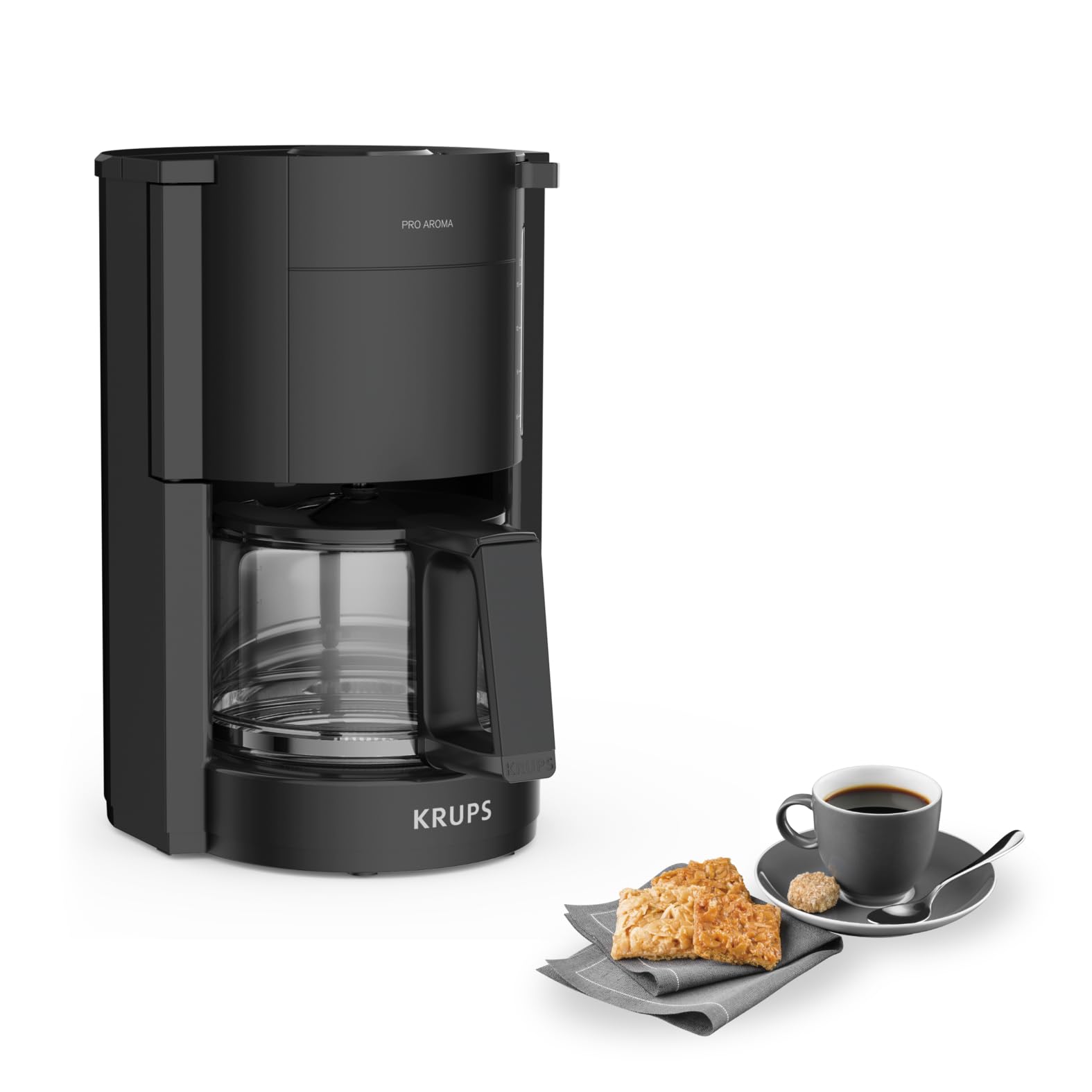 Krups F30908 ProAroma Filterkaffeemaschine mit Glaskanne, 1,25L Füllmenge, 10-15 Tassen, 1050W, Schwarz