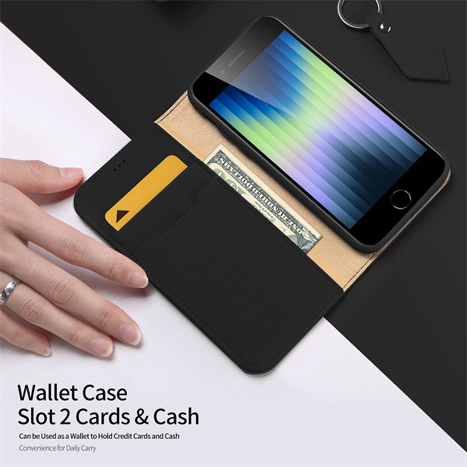 Echtleder Hülle für iPhone SE 2022/SE 2020/8/7 Handyhülle mit Kartenfach Magnetverschluss Stoßfest Klappbar Lederhülle Kompatibel mit iPhone 7/8/SE2/SE 3,Blau