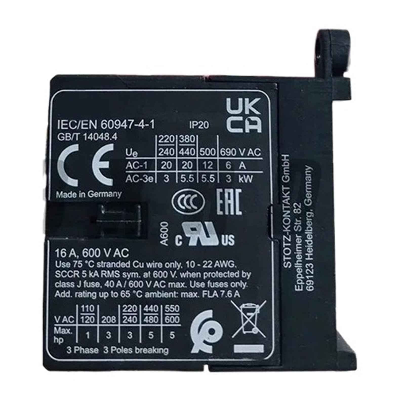 YWZVBSDCS Contactor IEC/EN 60947-4-1