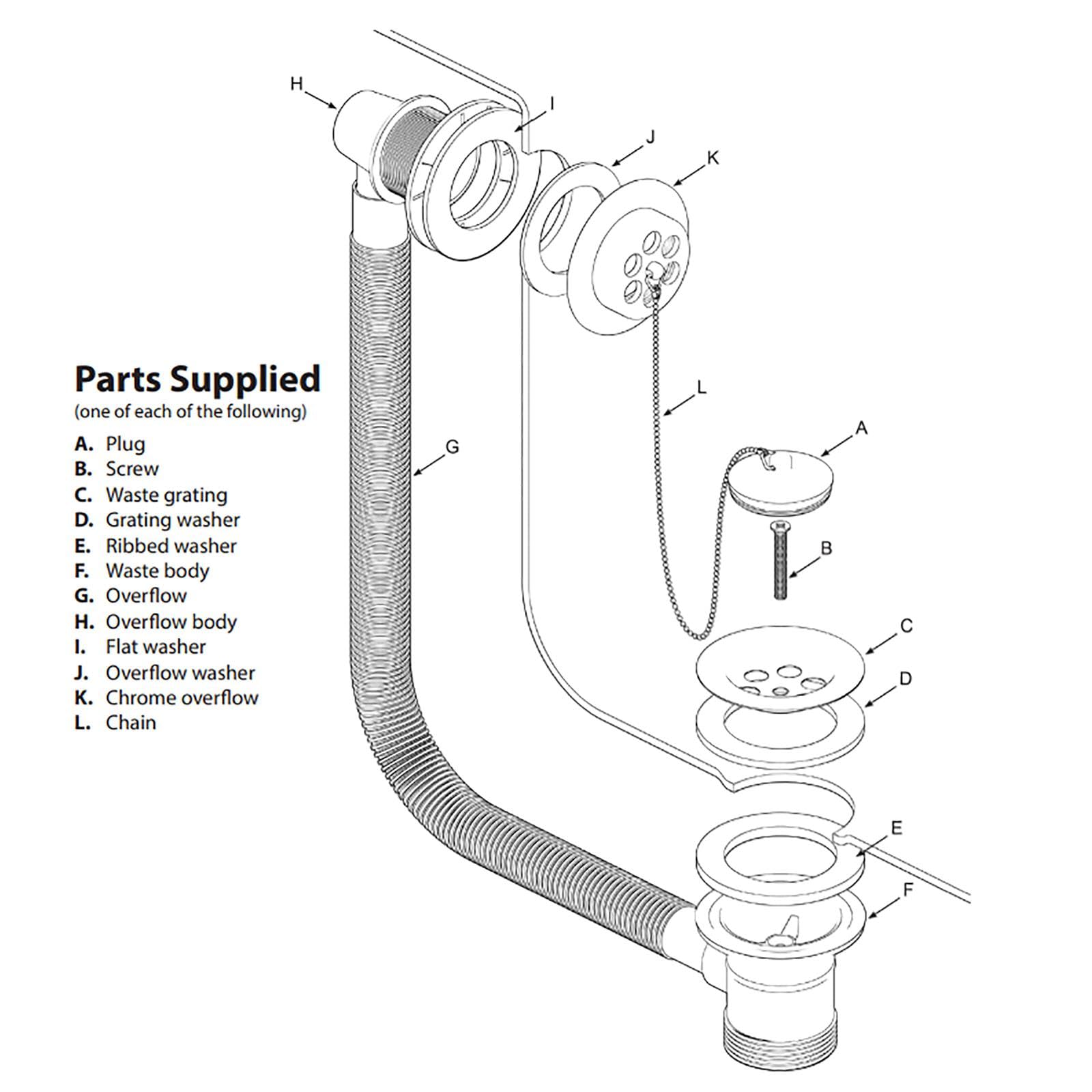SPARES2GO Bath Combination Waste Overflow Plug & Chain 40mm 1.5" (Silver) - Image 3