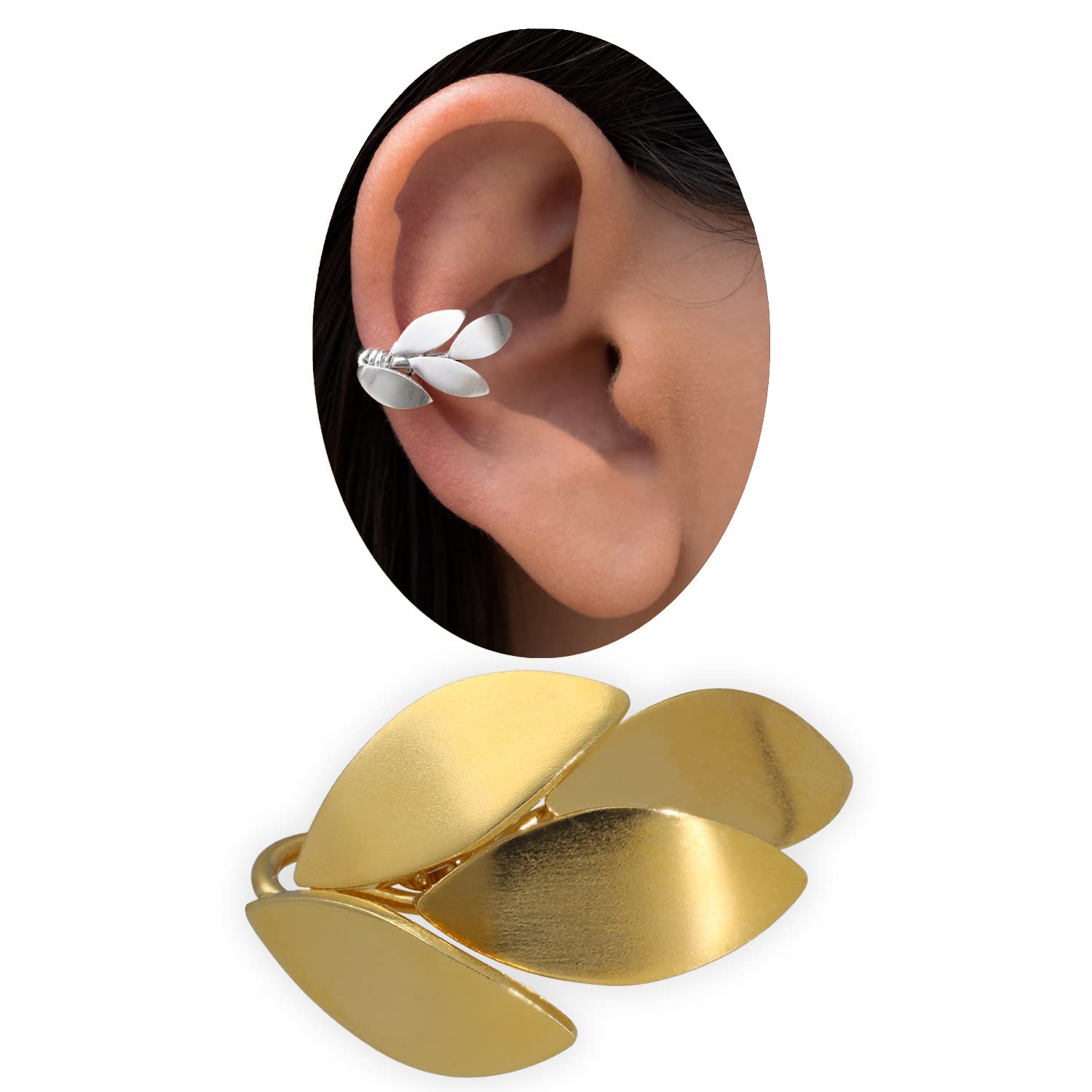 EMMANUELA handcrafted for you Elfo oreja brazalete en oro, arete de hoja de oreja pendiente, plata pendiente puño, rosa de oro oreja puño no piercing aretes de plata brazalete no perforado oreja puño (Chapado en oro)