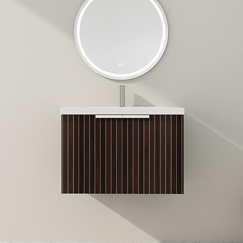 Miniatura 10 de SSLine Juego de tocador de baño montado en la pared con lavabo moderno de 24 pulgadas con lavabo superior y armario de almacenamiento, armario de