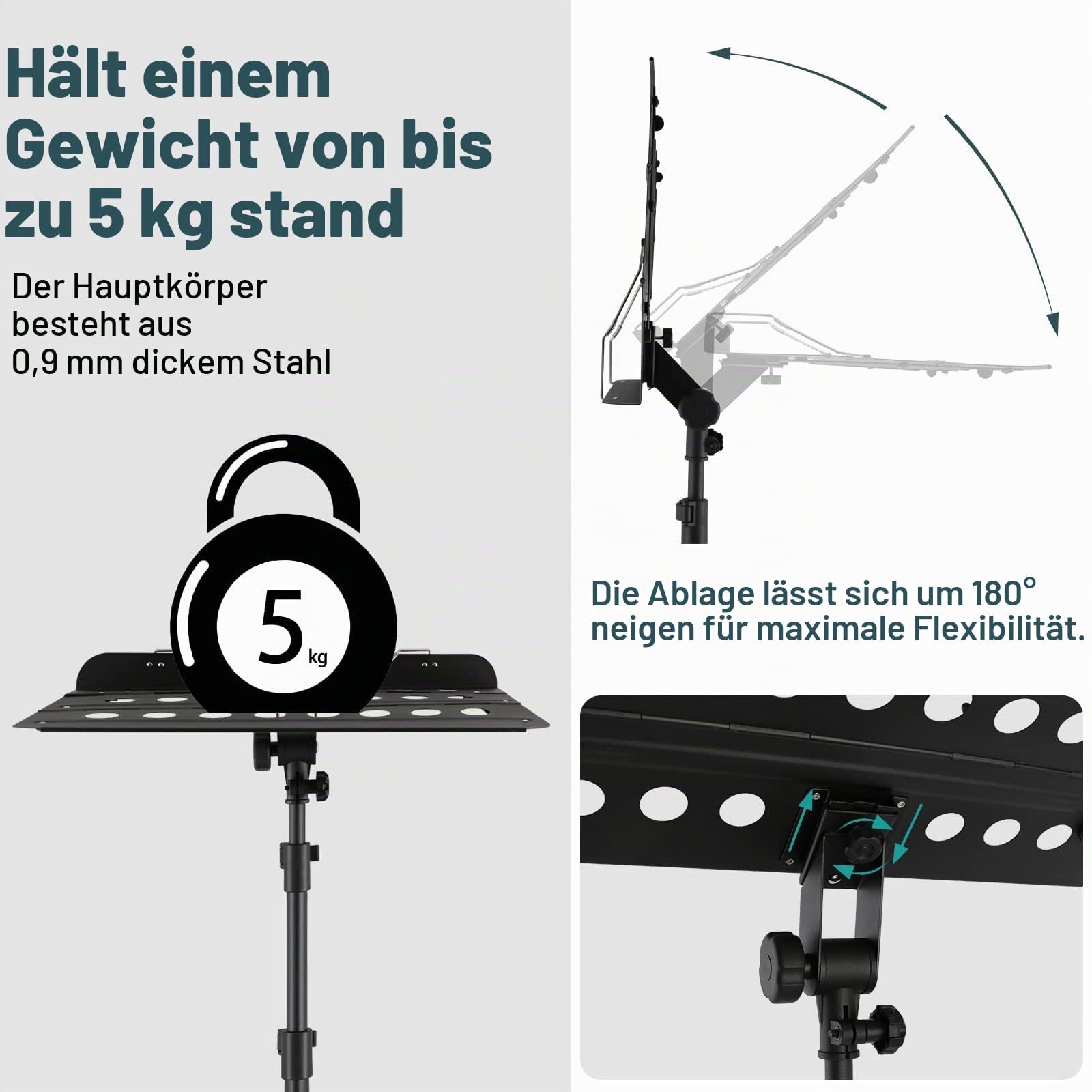 EASTROCK Notenständer Stabil Höhenverstellbar, Klappbar Notenpult Gitarre Geeignet für Kinder und Erwachsene, Profis,(schwarz) | Verstellbar, 106 - 180 cm, zusammenklappbarer Notenständer mit Handyhalterung, das beste Geschenk für Freunde