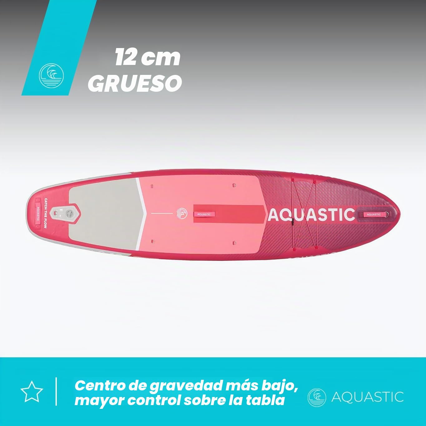 AQUASTIC Perth 9'10″ Tabla Hinchable de Sup | Forma Integral | Drop Stitch Lite | 300 × 76 × 12 cm | Desplazamiento de 320 L | Carga máxima de 100 kg | Espuma EVA 3 mm | Mango de Anillo en D |