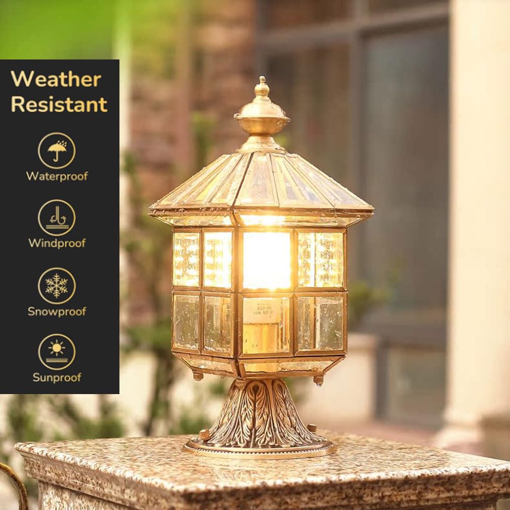 Zewnętrzna lampa podłogowa z miedzi i szkła, nowoczesne oświetlenie tarasowe, oświetlenie patio, wodoodporna lampa filarowa do ogrodu, podjazdu, ścieżki, ganku, podwórza lub balkonu