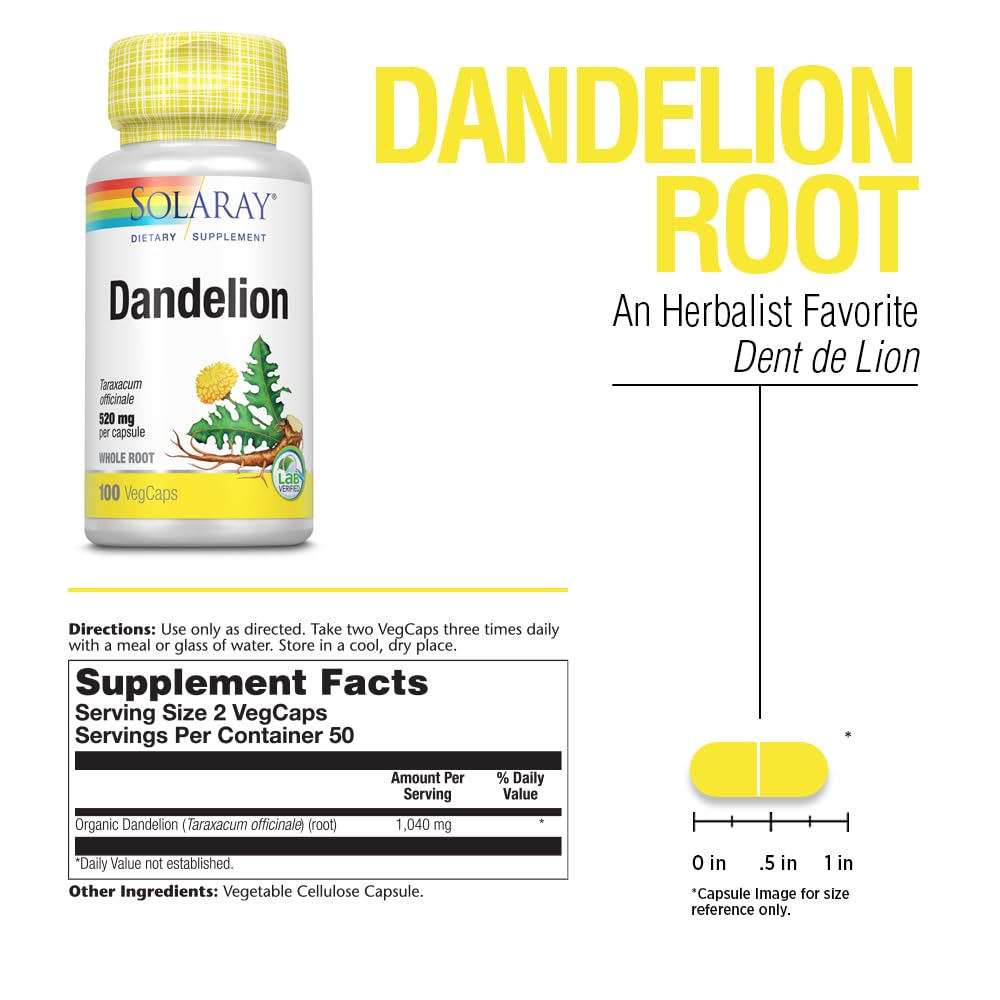SOLARAY Dandelion Root | Healthy Liver, Kidney, Digestion & Water Balance Support | Non-GMO, Vegan, 100 VegCaps, 50 Serv — Amazon image 3