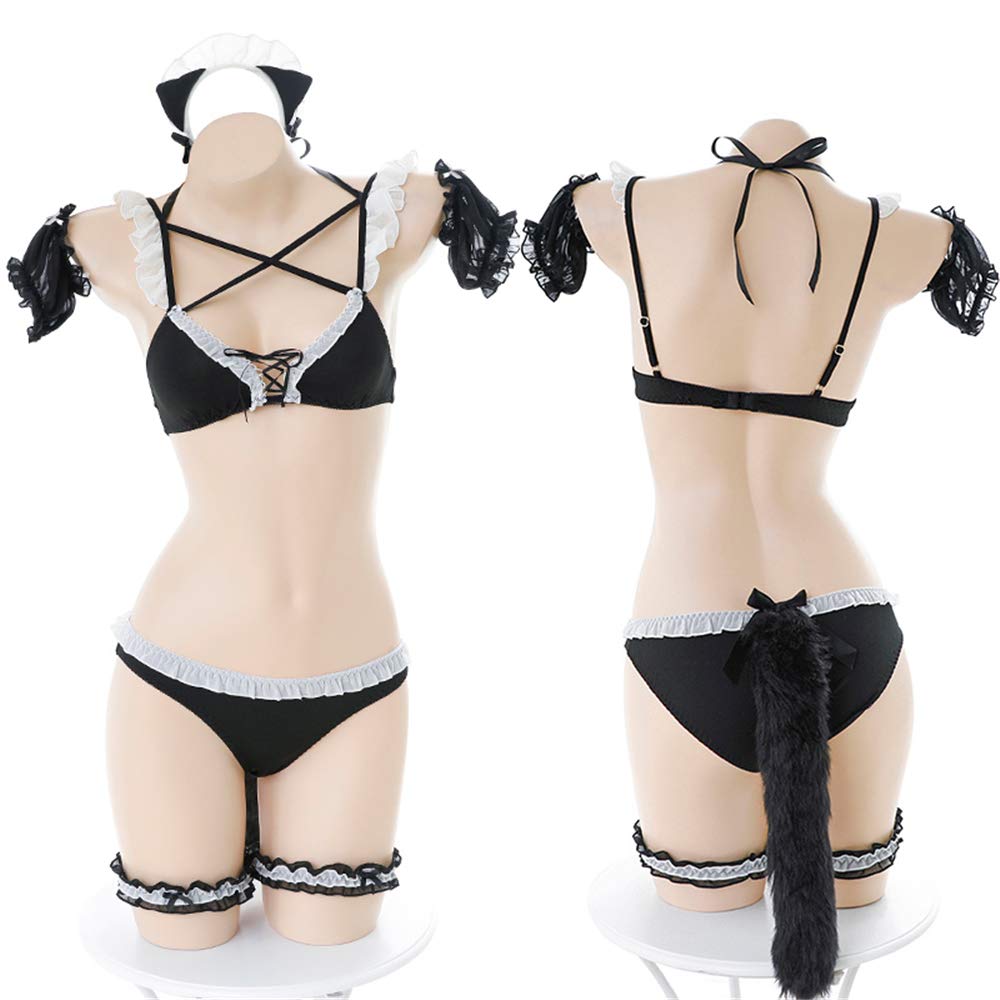 Jilneed Lingerie for Women for Sex Sexy Cute Cat Lace Lingerie Set Lolita Anime Cosplay Costumes: One Size Black