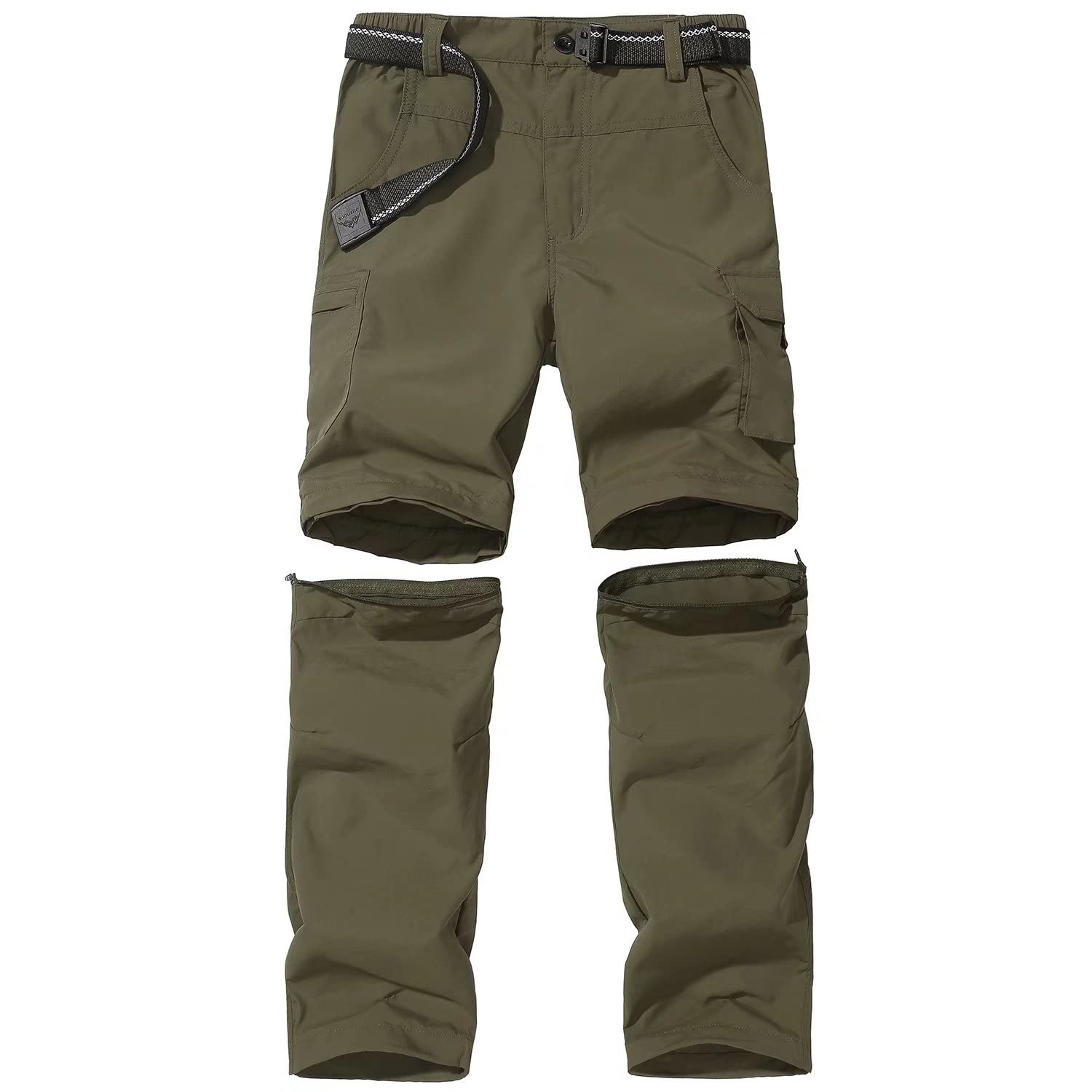 FLYGAGA Pantalones al Aire Libre para niños Senderismo con Cremallera Pantalones Cortos de Pierna Desmontables Trekking Unisex Chicas jóvenes de Verano con cinturón Transpirable de Secado rápido