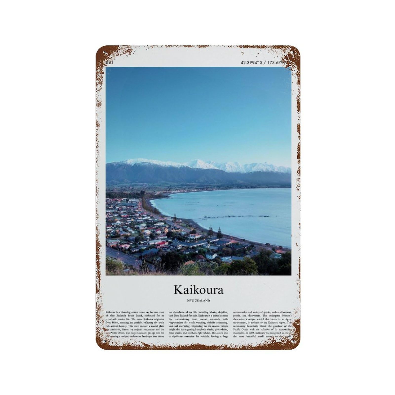 xiaoxiaoshen Kaikoura New Zealand City Scenery Wall Decor Art Metal Tin Poster Modern Home Decor Art Home Bar Shop Decorations Vintage Sign 30x20cm